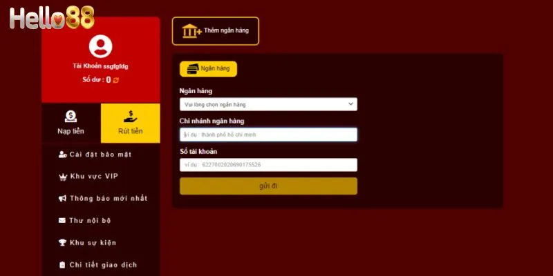 Rút tiền tại nhà cái Hello88 uy tín
